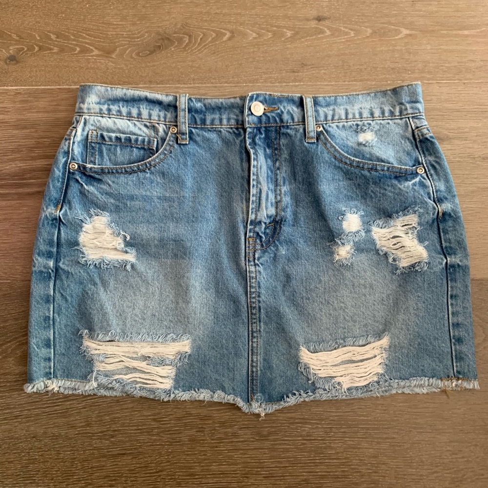 Denim Distressed Mini Skirt